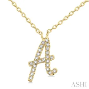 1/20 Ctw Initial 'A' Round cut Diamond Pendant With Chain in 10K Yellow Gold