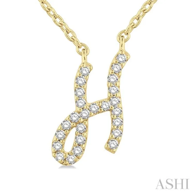 1/20 Ctw Initial 'H' Round cut Diamond Pendant With Chain in 10K Yellow Gold