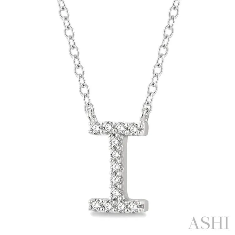 1/20 Ctw Initial 'I' Round Cut Diamond Pendant With Chain in 14K White Gold