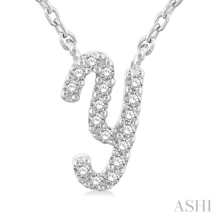 1/20 Ctw Initial 'Y' Round cut Diamond Pendant With Chain in 10K White Gold