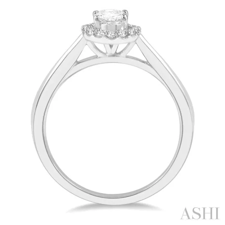 1/3 ctw Round Cut Diamond Halo Engagement Ring With 1/4 ctw Oval Cut Center Stone in 14K White Gold