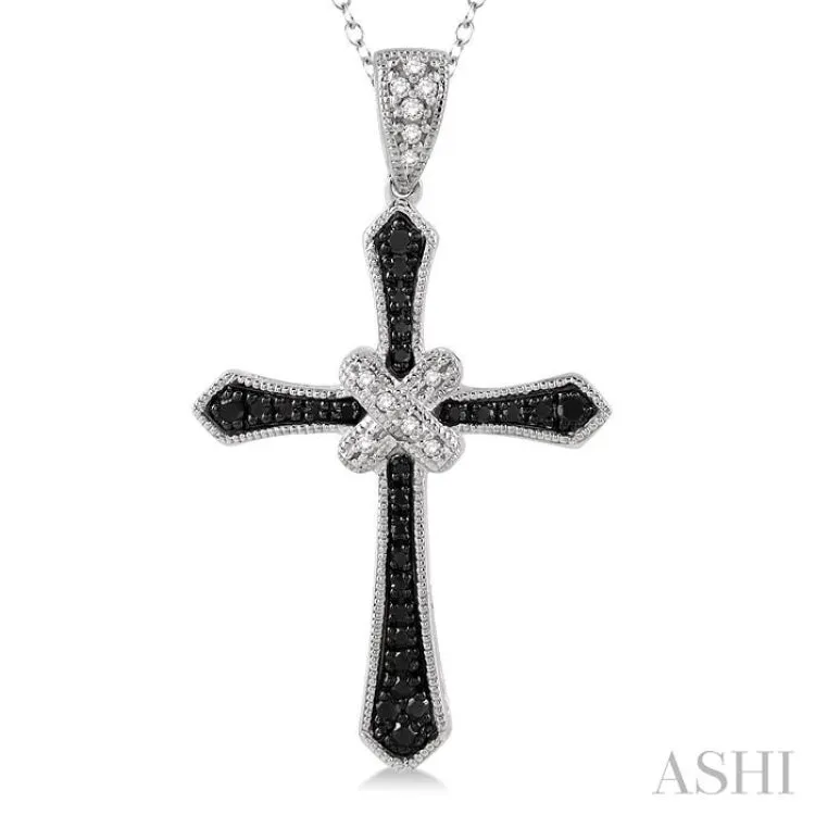 1/4 Ctw White and Black Diamond Cross Pendant in Sterling Silver with Chain