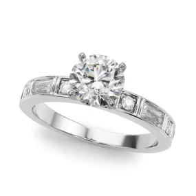 14K Channel Set Baguette and Round Engagement Ring