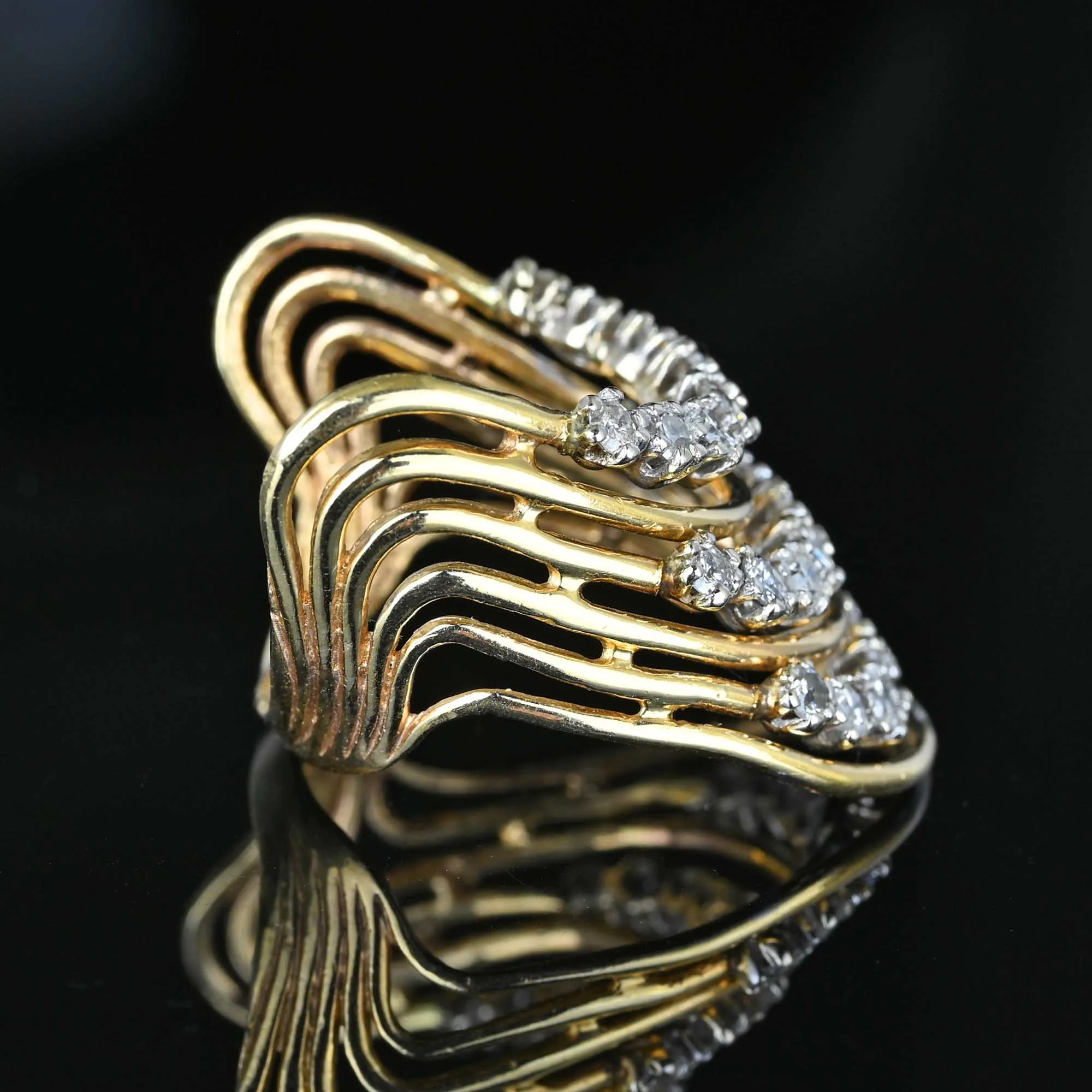 14K Gold Chevron 1.25 CTW Diamond Cocktail Ring