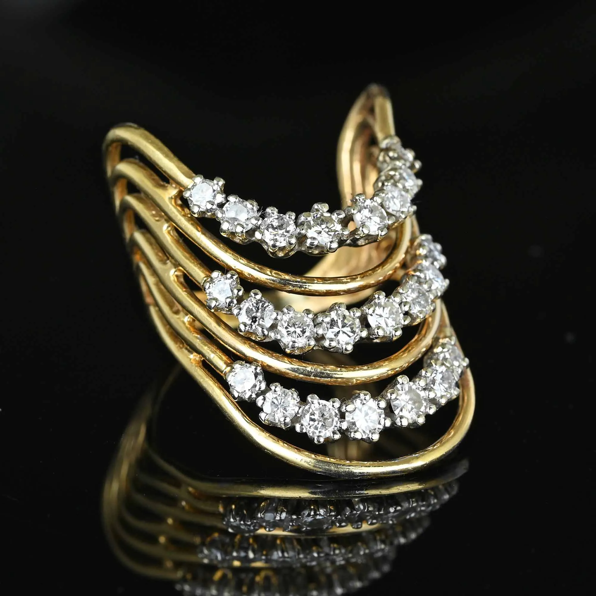 14K Gold Chevron 1.25 CTW Diamond Cocktail Ring