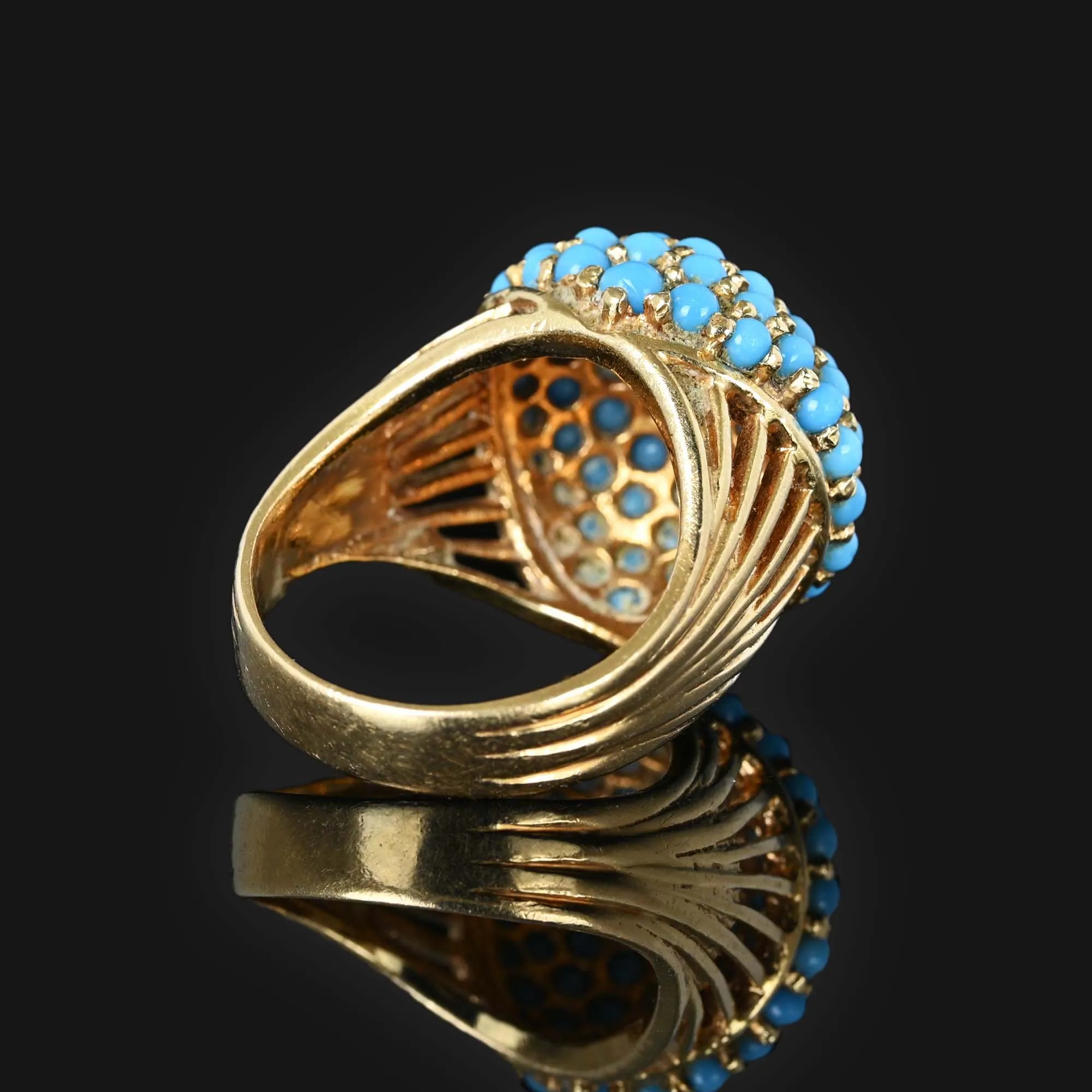 14K Gold Pave Turquoise Dome Bombe Ring