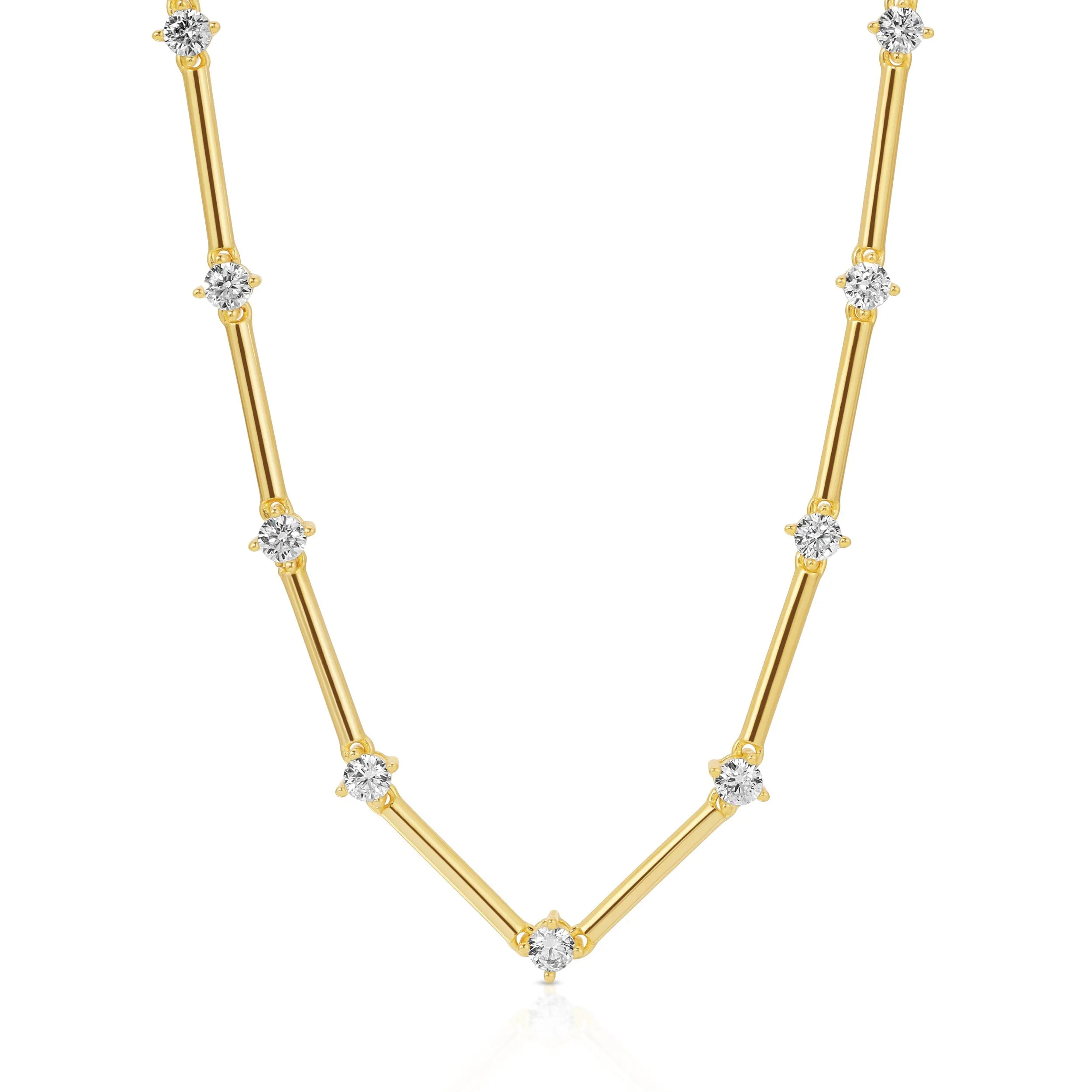 14k Gold Plated Linked Bar Necklace with Stunning Stones