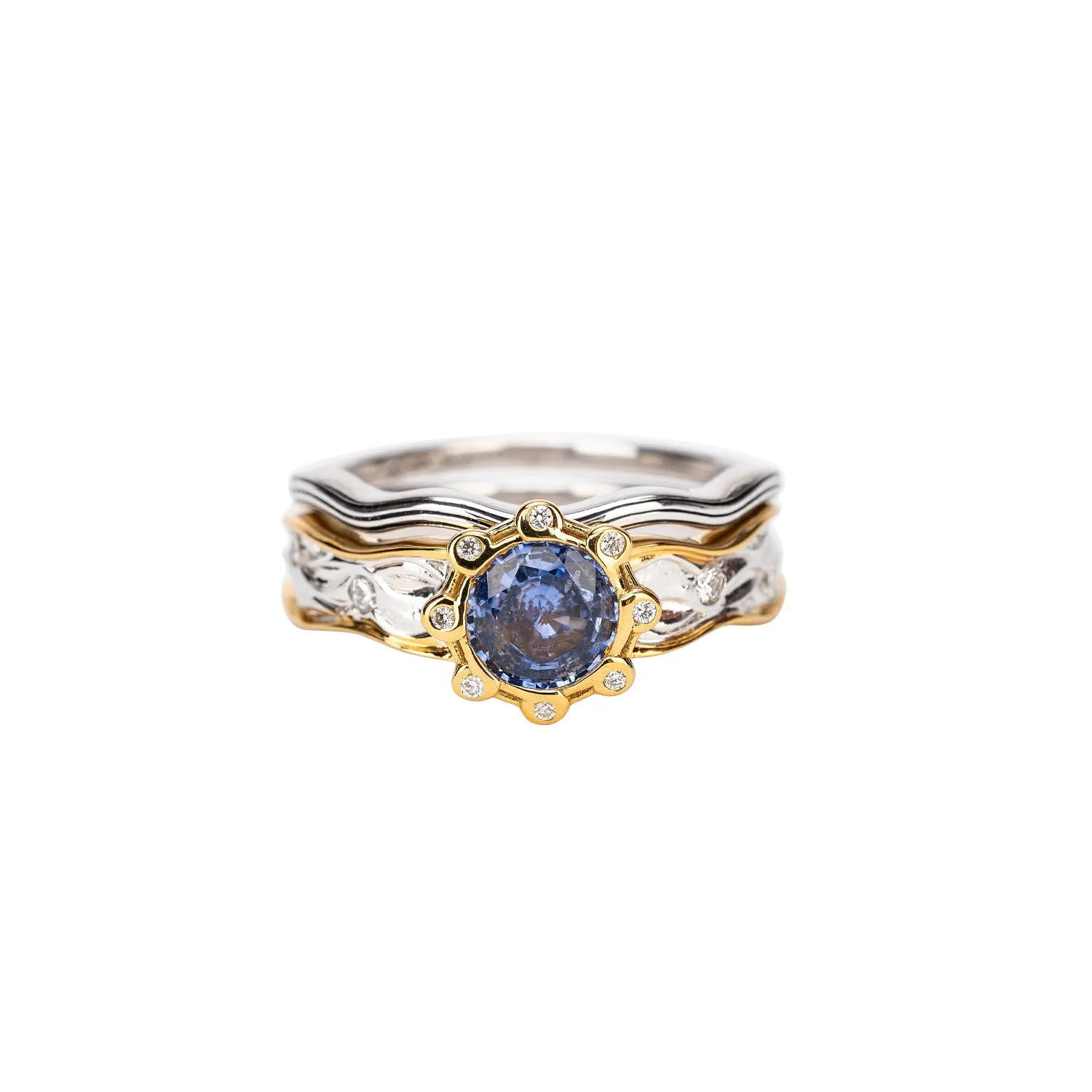 14k Gold Rocks n' Rivers Blue Sapphire Ring 3 Piece Ring