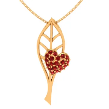 14k Red Stone Studded Sleek Yellow Gold Locket For Everyday Wear