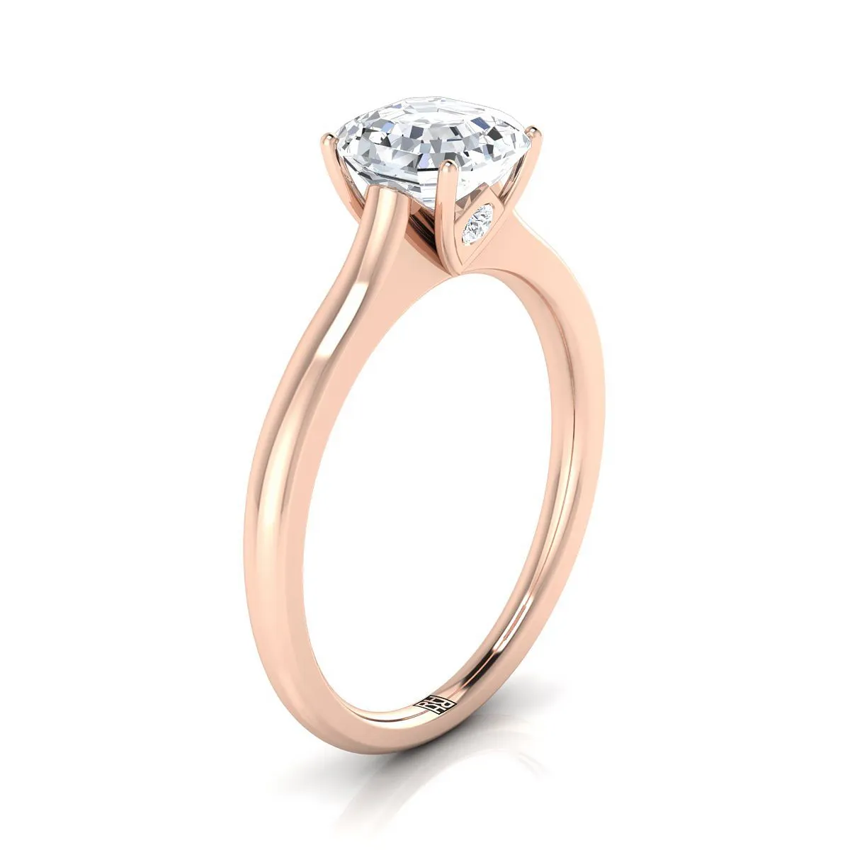 14K Rose Gold Asscher Cut Cathedral Solitaire Surprise Secret Stone Engagement Ring