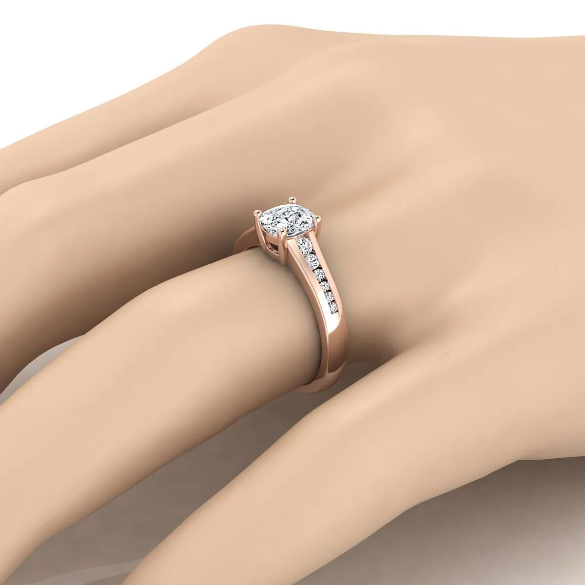 14K Rose Gold Cushion Contemporary Tapered Diamond Channel Engagement Ring -1/6ctw