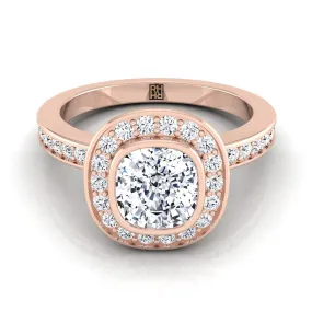 14K Rose Gold Cushion Diamond Matching Halo and Channel Band Engagement Ring -3/8ctw