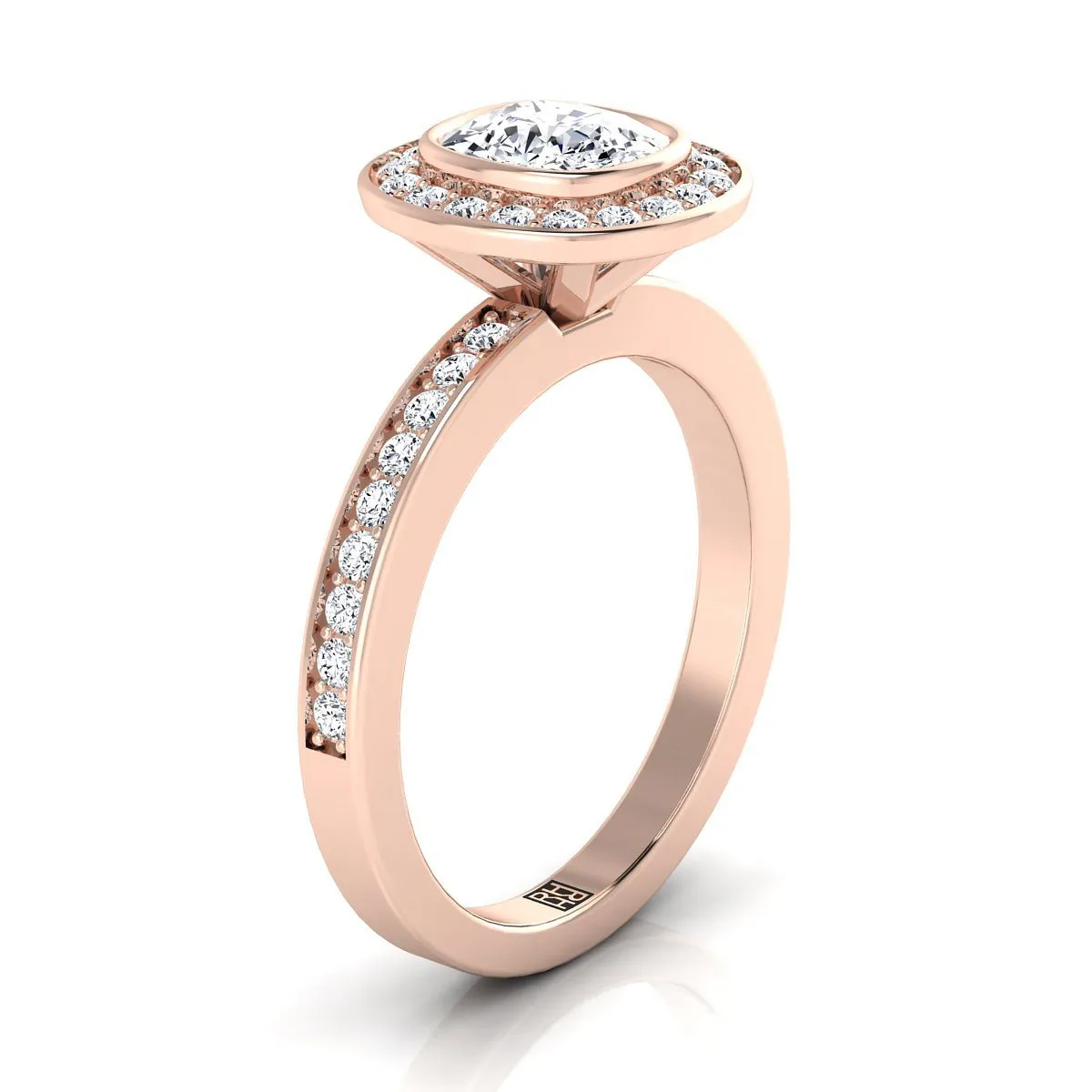 14K Rose Gold Cushion Diamond Matching Halo and Channel Band Engagement Ring -3/8ctw