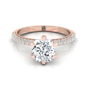 14K Rose Gold Cushion Diamond Three Row French Pave Simple Engagement Ring -1/3ctw