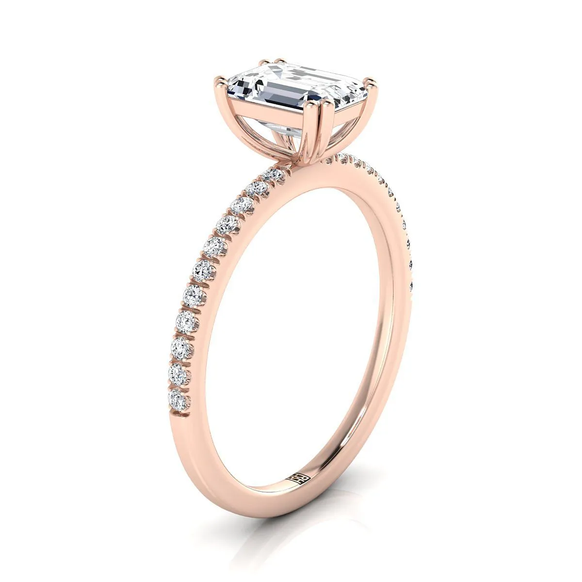 14K Rose Gold  Diamond Simple French Pave Double Claw Prong Engagement Ring -1/6ctw