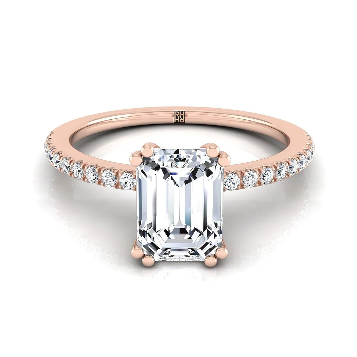 14K Rose Gold  Diamond Simple French Pave Double Claw Prong Engagement Ring -1/6ctw