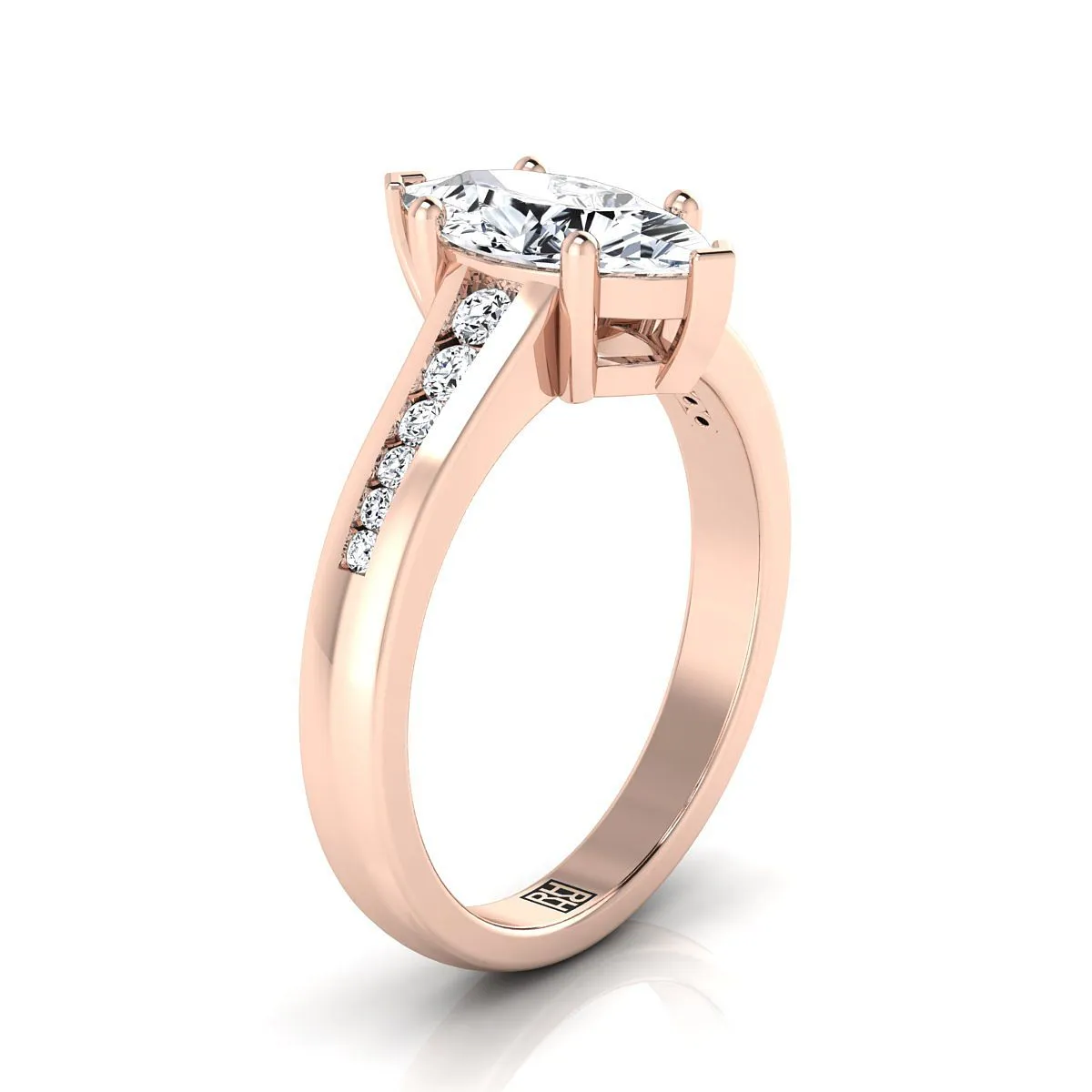 14K Rose Gold Marquise  Contemporary Tapered Diamond Channel Engagement Ring -1/6ctw