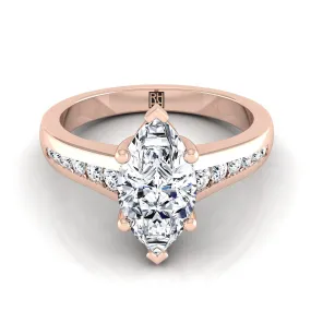 14K Rose Gold Marquise  Contemporary Tapered Diamond Channel Engagement Ring -1/6ctw