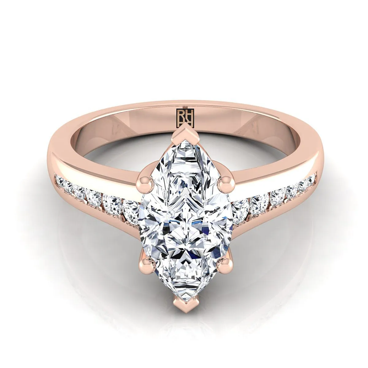 14K Rose Gold Marquise  Contemporary Tapered Diamond Channel Engagement Ring -1/6ctw