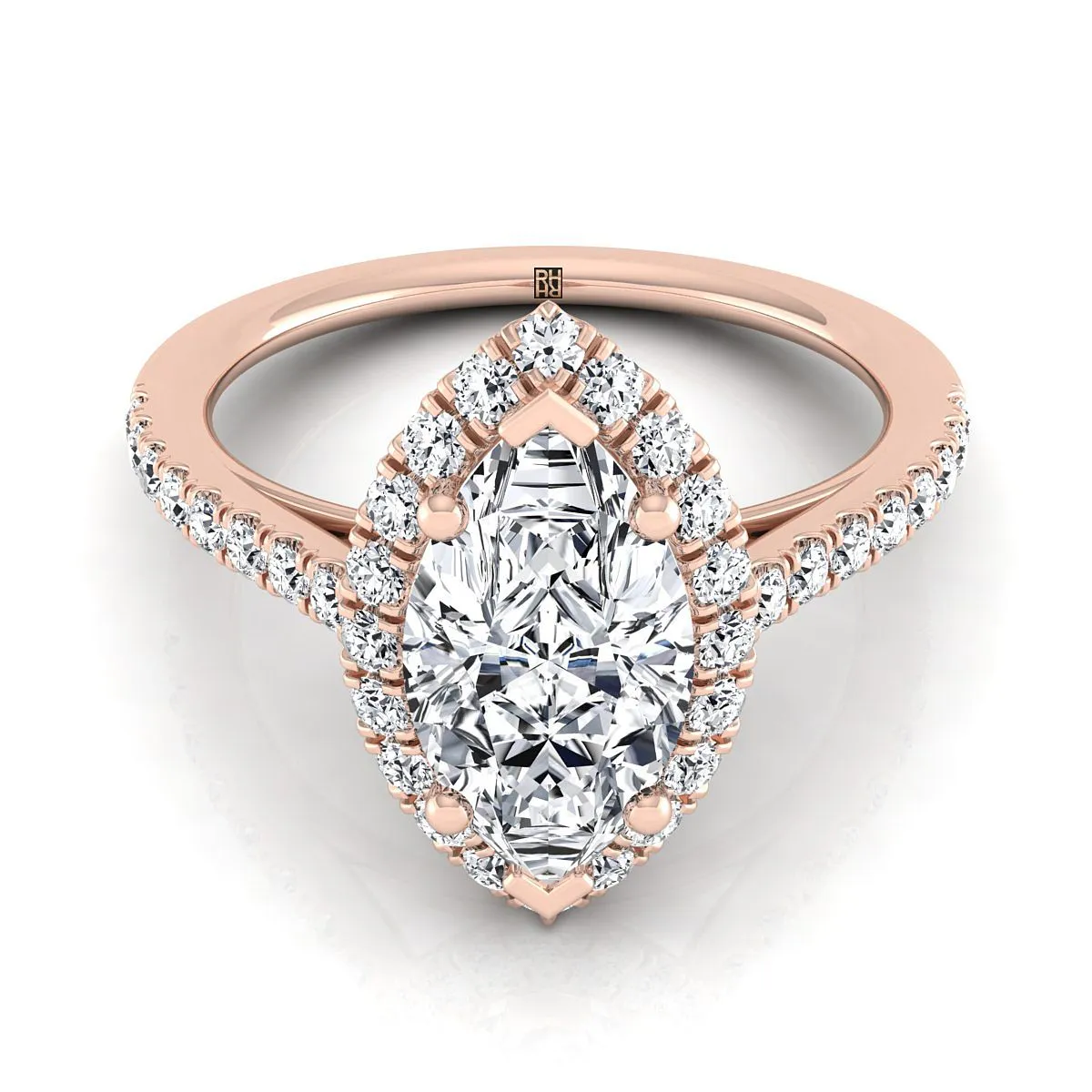 14K Rose Gold Marquise  Diamond Petite Halo French Pave Engagement Ring -3/8ctw