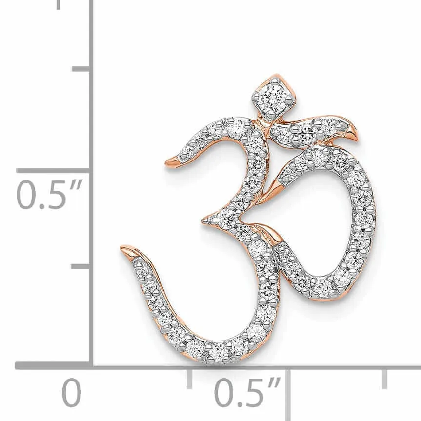 14k Rose Gold Open Back Polished Finish 0.316-CT Diamond Om Symbol Design Chain Slide Pendant will not fit Omega Chain