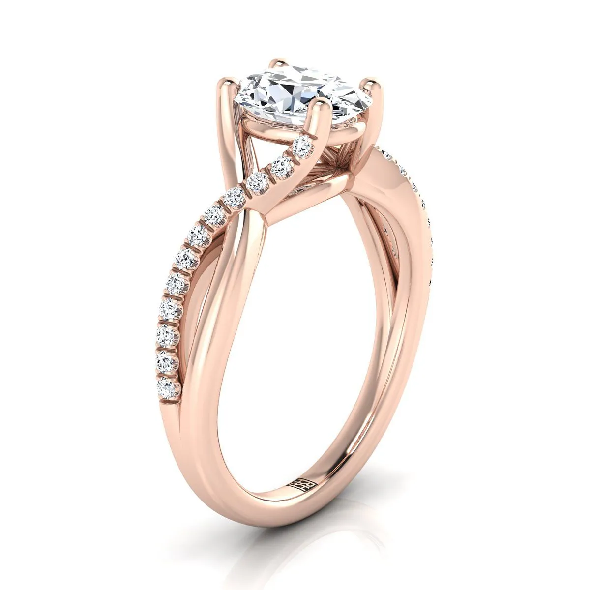 14K Rose Gold Oval Bypass Pave Diamond Twist Engagement Ring -1/6ctw