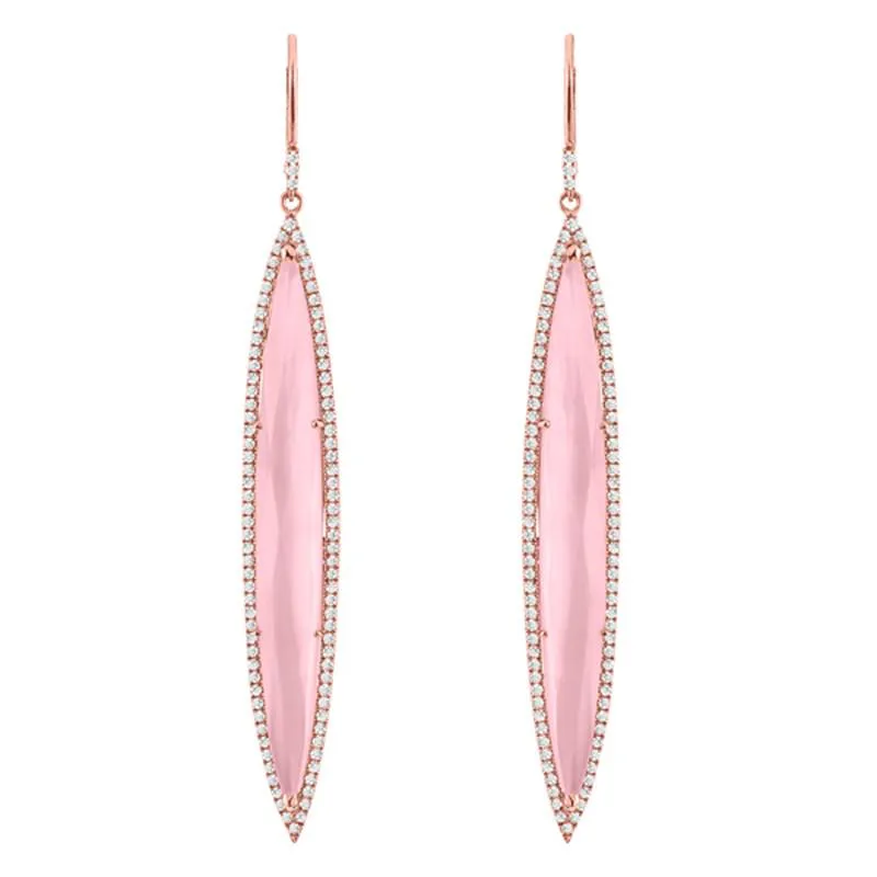 14K Rose Gold Pink Quartz Drop Earring