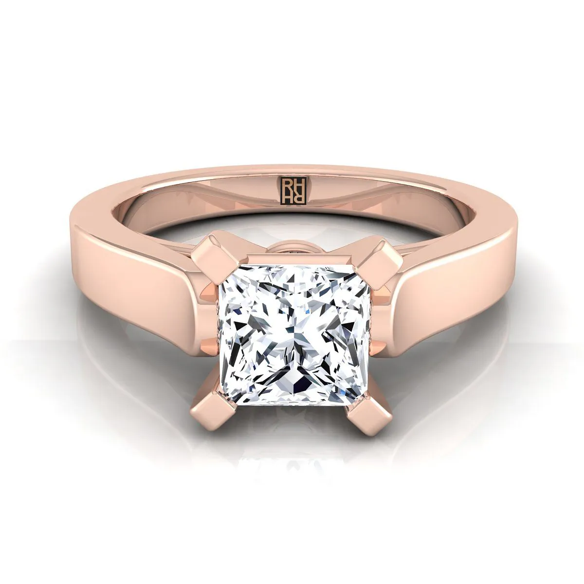 14K Rose Gold Princess Cut  Cathedral Style Solitaire Engagement Ring