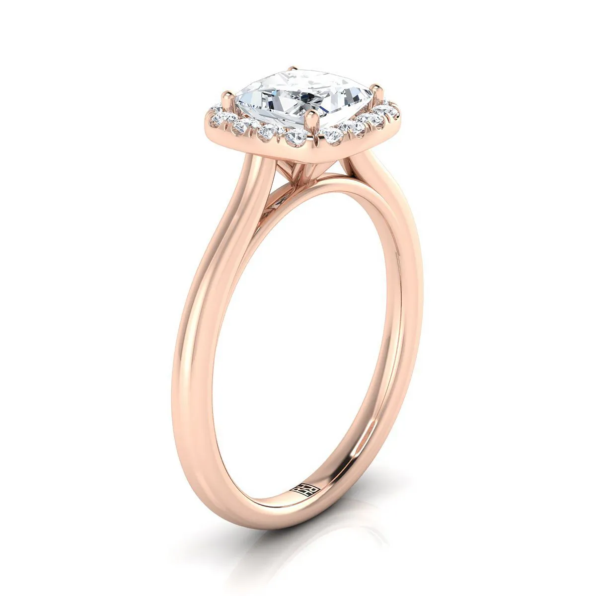 14K Rose Gold Princess Cut Diamond Classic Prong Set Diamond Halo Engagement Ring -1/5ctw