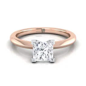 14K Rose Gold Princess Cut  Petite Knife Edge Solitaire Engagement Ring