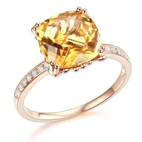 14K Rose Gold Yellow 3.6 Ct Cushion Citrine Diamond MKR7085