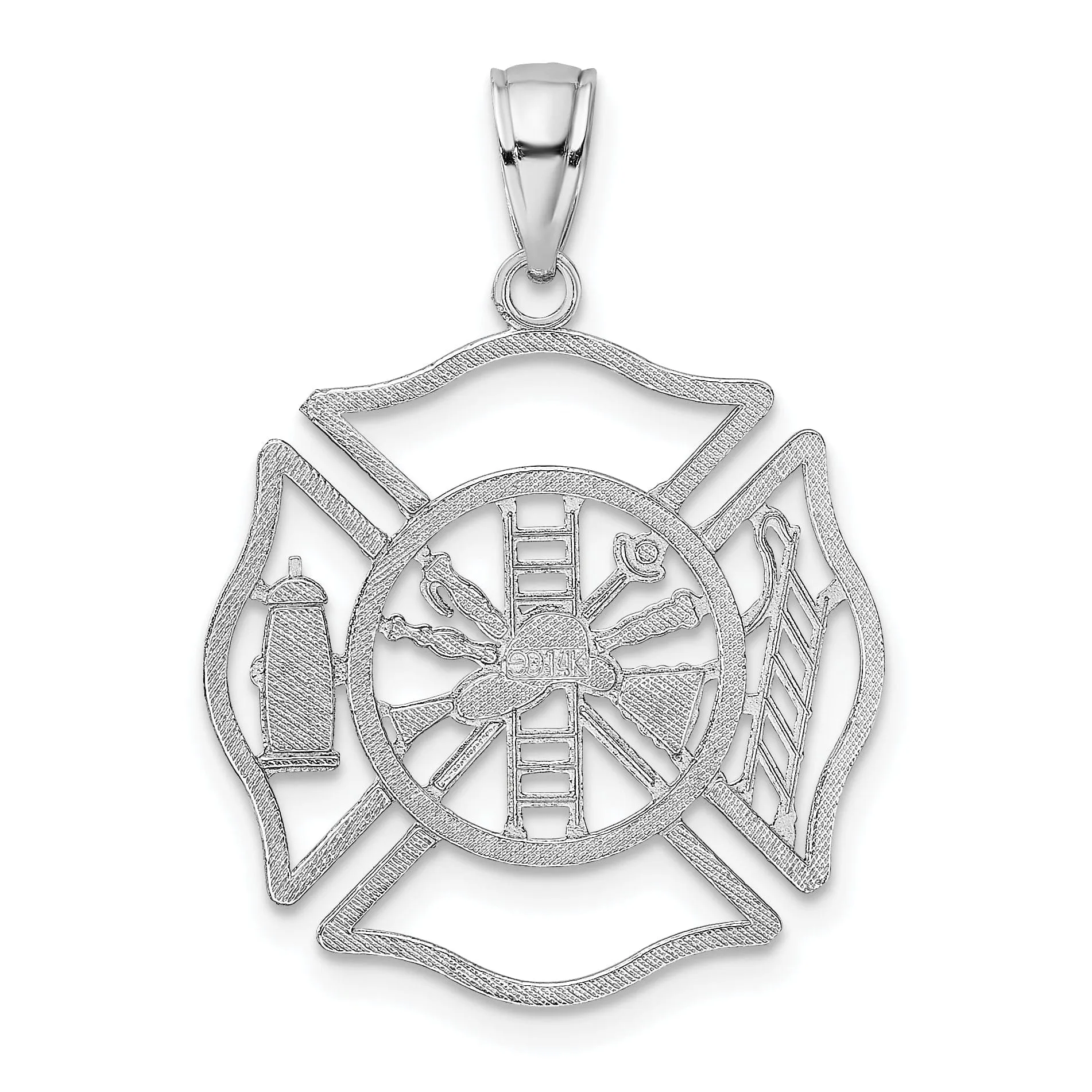 14k White Gold Fireman Shield Charm Pendant