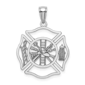 14k White Gold Fireman Shield Charm Pendant