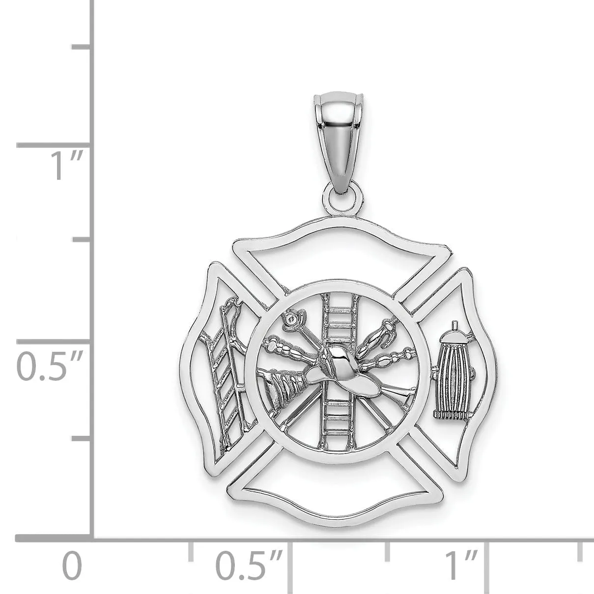 14k White Gold Fireman Shield Charm Pendant