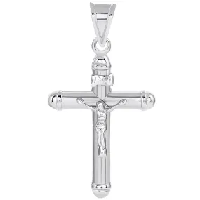 14k White Gold Flat Tubuar INRI Crucifix Cross Pendant