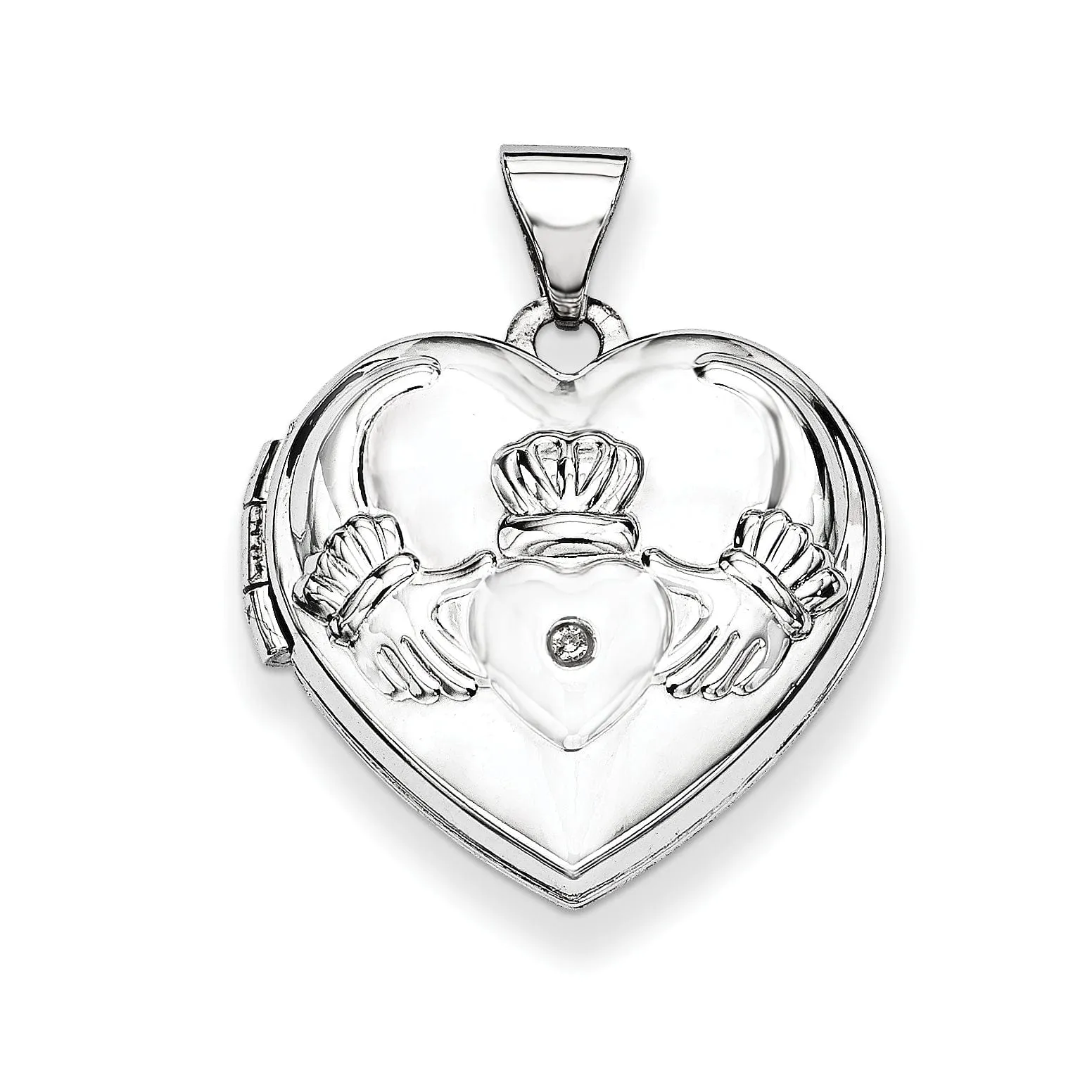 14k White Gold Heart Shaped Claddagh Locket