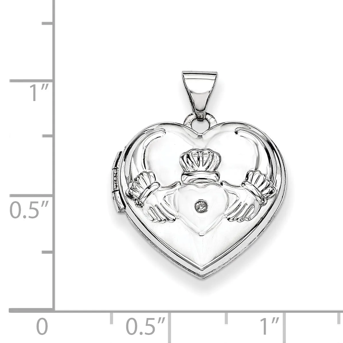 14k White Gold Heart Shaped Claddagh Locket