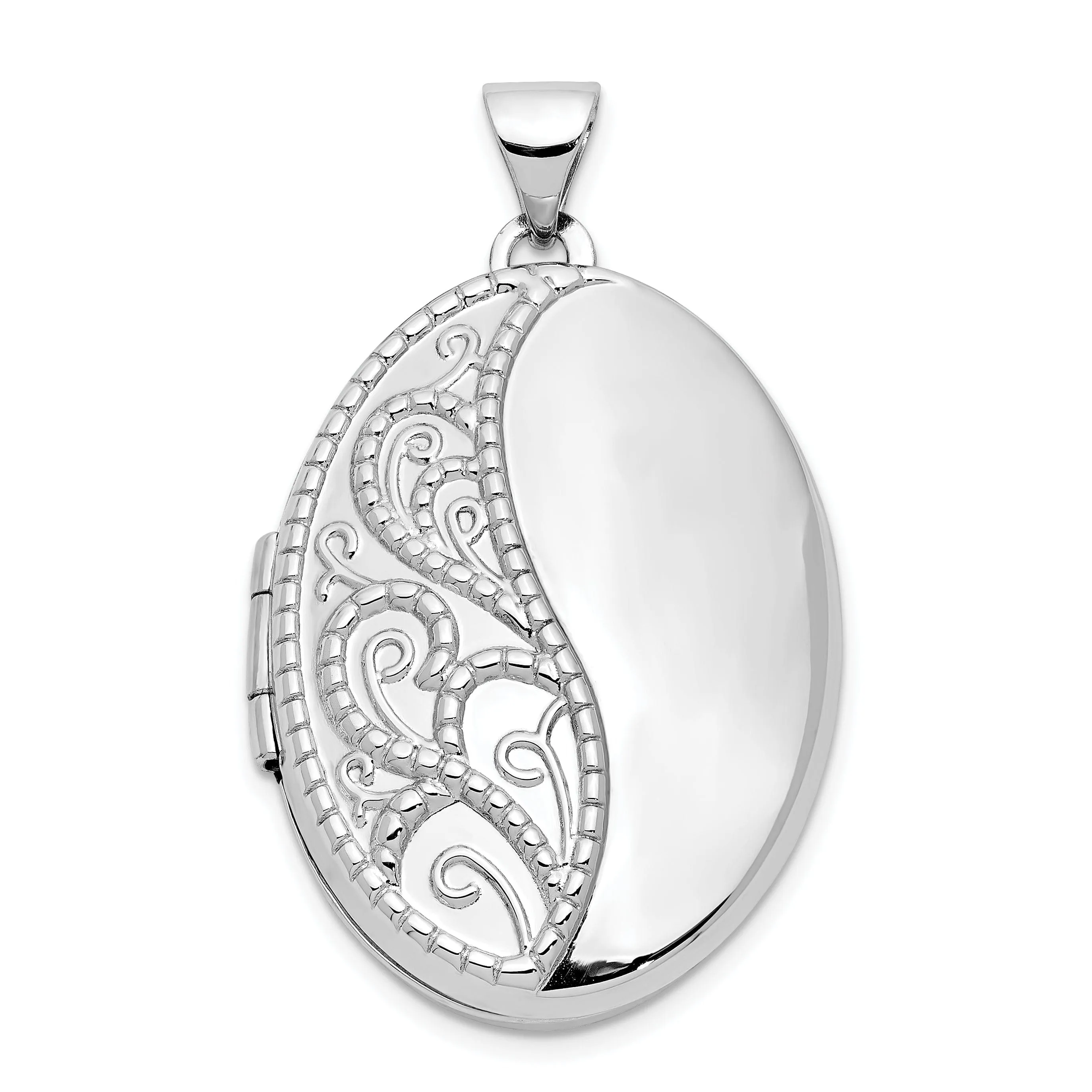 14k White Gold Oval 1/2 Hand Engraved Locket