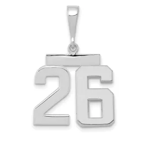 14k White Gold Polished Finish Medium Size Number 26 Charm Pendant