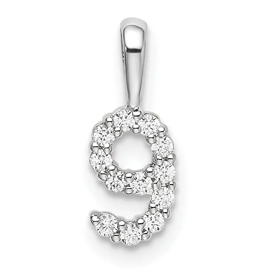 14k White Gold Polished Finish with Diamonds Number 9 Pendant