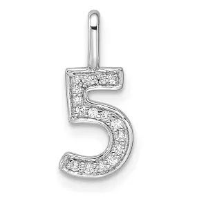 14k White Gold Polished Finish with Diamonds Womens Number 5 Charm Pendant