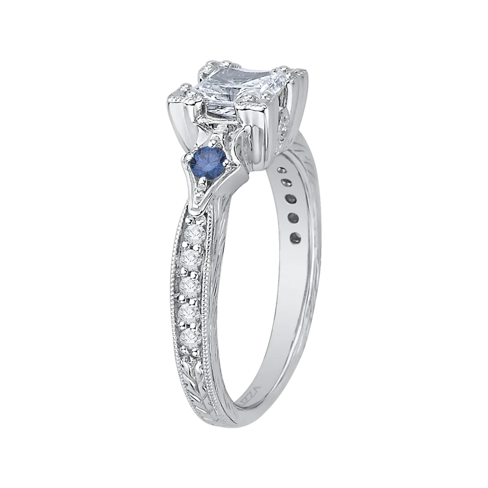 14K White Gold Princess Diamond Engagement Ring with Sapphire (Semi Mount)