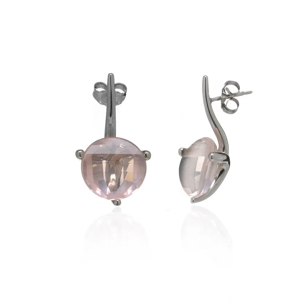 14k White Gold Rose Quartz Drop Earrings