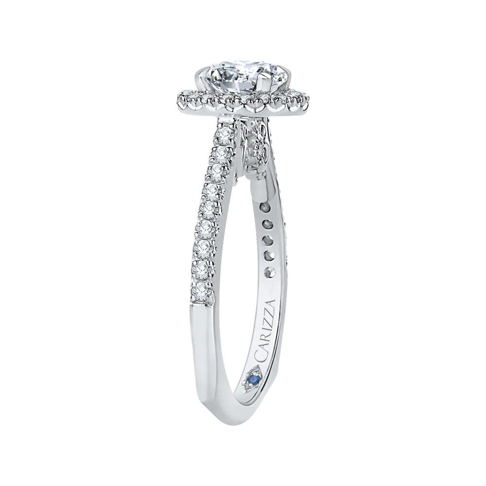 14K White Gold Round Cut Diamond Halo Engagement Ring (Semi Mount)