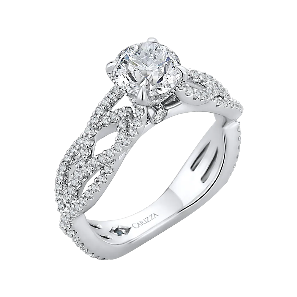 14K White Gold Round Diamond Engagement Ring with Split Shank (Semi Mount)