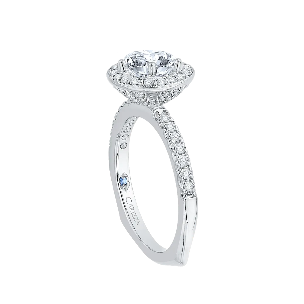 14K White Gold Round Diamond Halo Engagement Ring with Euro Shank (Semi Mount)