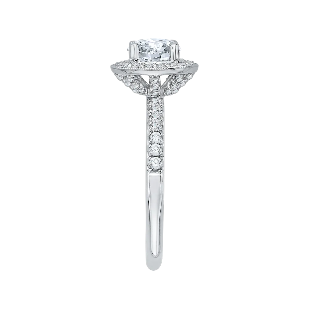 14K White Gold Round Diamond Halo Engagement Ring with Euro Shank (Semi Mount)