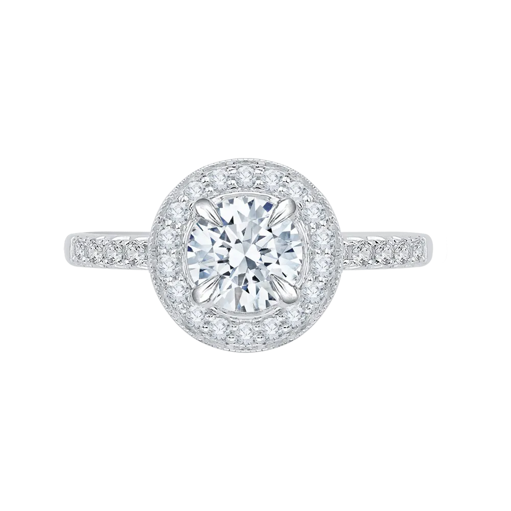 14K White Gold Round Diamond Halo Engagement Ring with Euro Shank (Semi Mount)