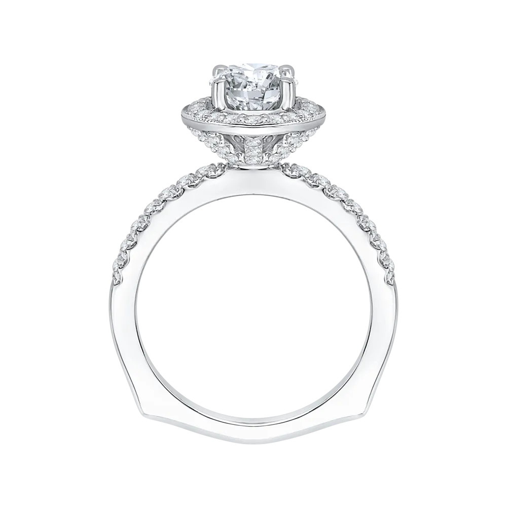 14K White Gold Round Diamond Halo Engagement Ring with Euro Shank (Semi Mount)