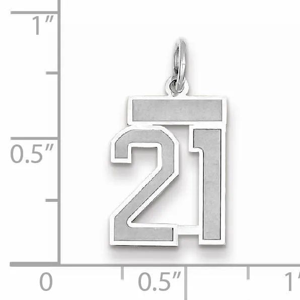 14k White Gold Satin Brush Finish Small Size Number 21 Charm Pendant